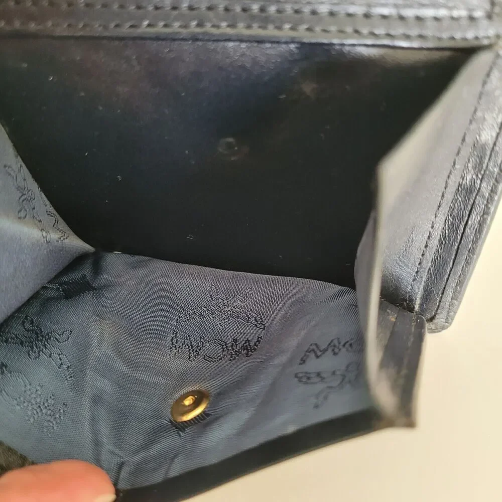 MCM Vintage Men's Wallet Card Case Leather Designer Bifold‎ Signature Navy Blue